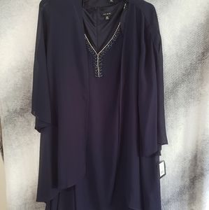 Plus navy blue beaded dress with coverup
